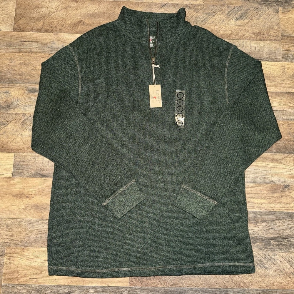 Red Head Olive Green Long Sleeve 1/4 Zip Mens Shirt Size XL